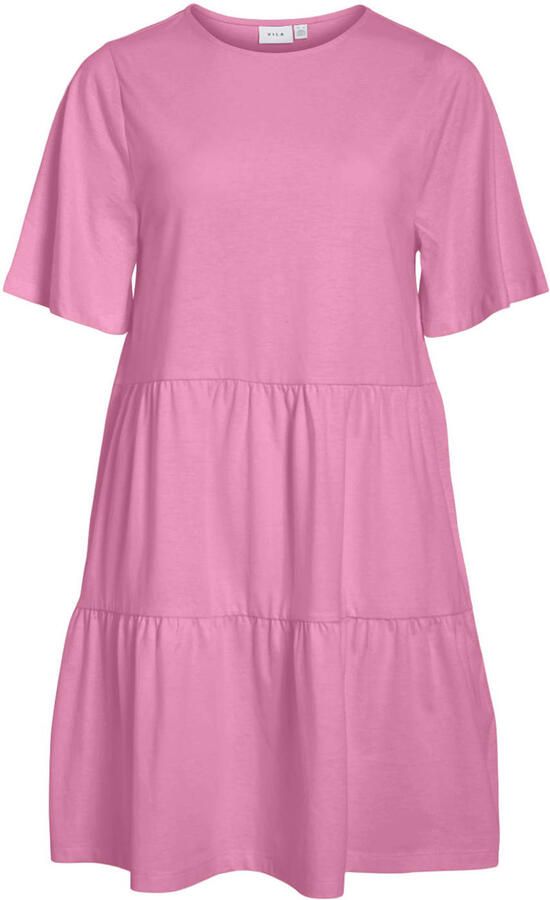 VILA korte trapeze zomerjurk met plooien roze