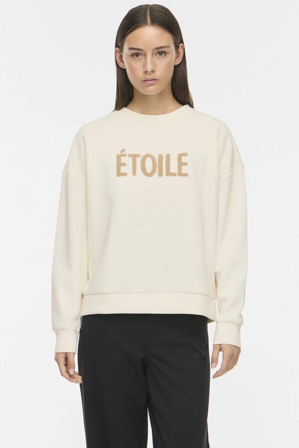 VILA loose fit gebreide sweater met tekstprint ecru