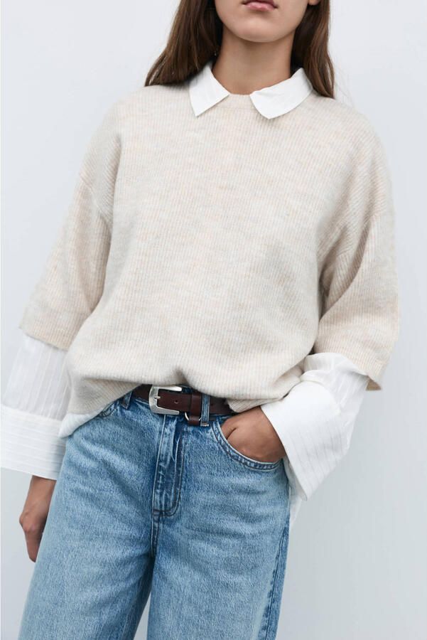 VILA loose fit gestreepte blouse ecru - Foto 2