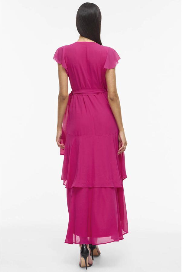 VILA maxi wikkeljurk met volant fuchsia - Foto 3
