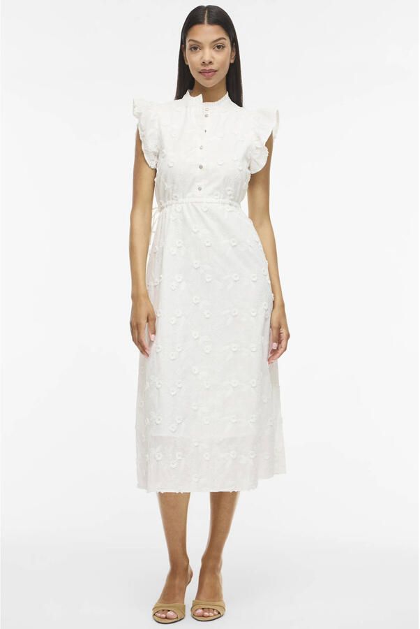 VILA midi jurk broderie ecru