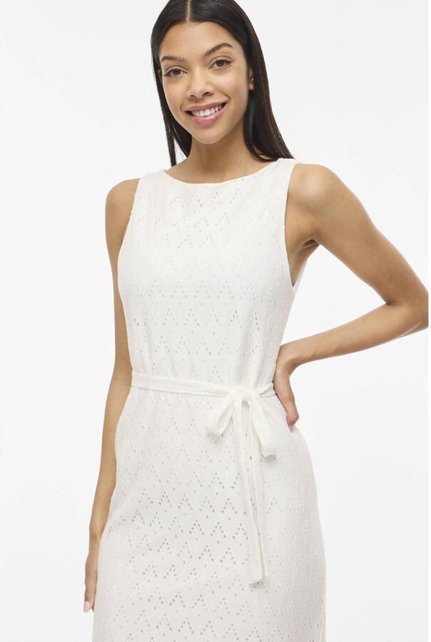 VILA midi jurk broderie ecru
