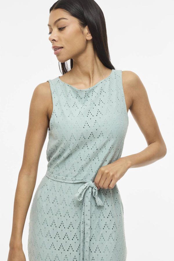 VILA midi jurk broderie turquoise