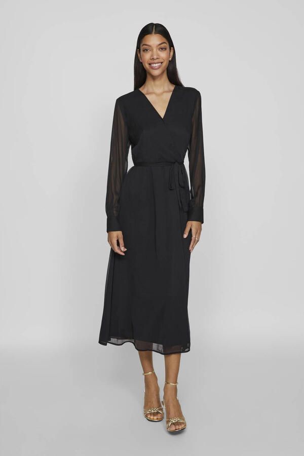 Vila Chiffon jurk VIFALIA V-NECK L S MIDI DRESS NOOS