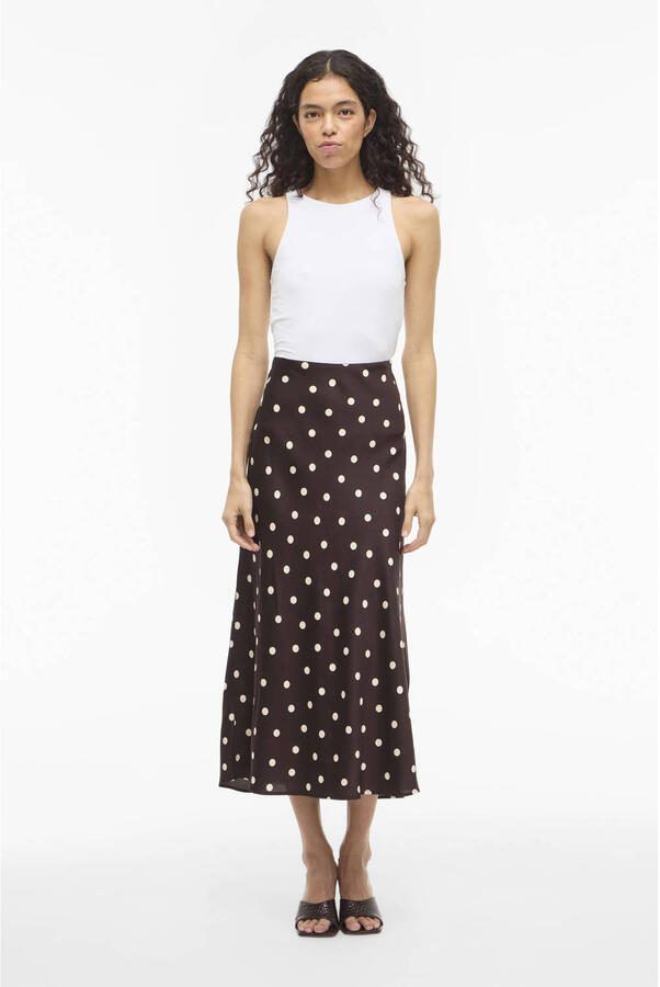 Vila Lange rokken Noos Elette Skirt Coffee Bean Sandshell - Foto 3