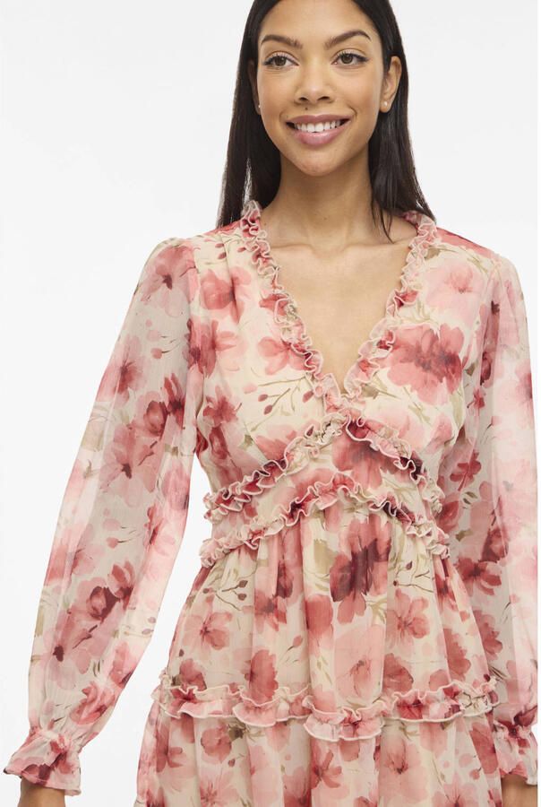 VILA mini jurk met ruches en bloemenprint