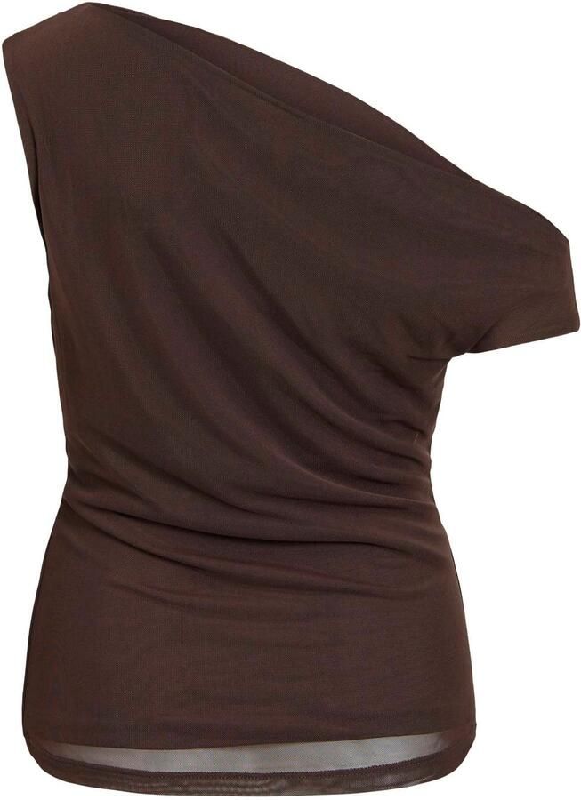 VILA off shoulder top met plooien bruin - Foto 2