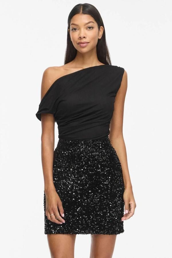 VILA off shoulder top met plooien zwart