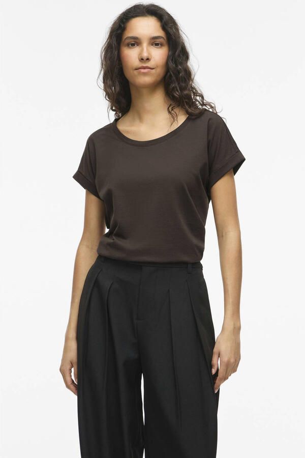 VILA rechtvallend T-shirt donkerbruin