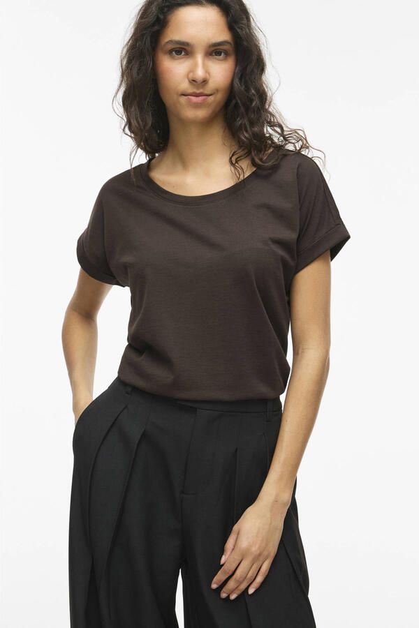 VILA rechtvallend T-shirt donkerbruin - Foto 2