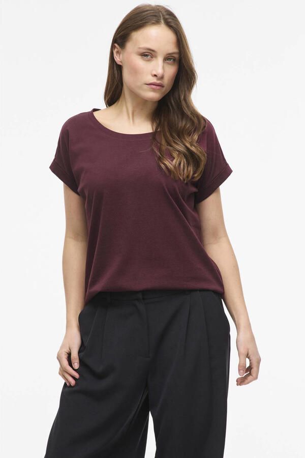 VILA rechtvallend T-shirt donkerrood