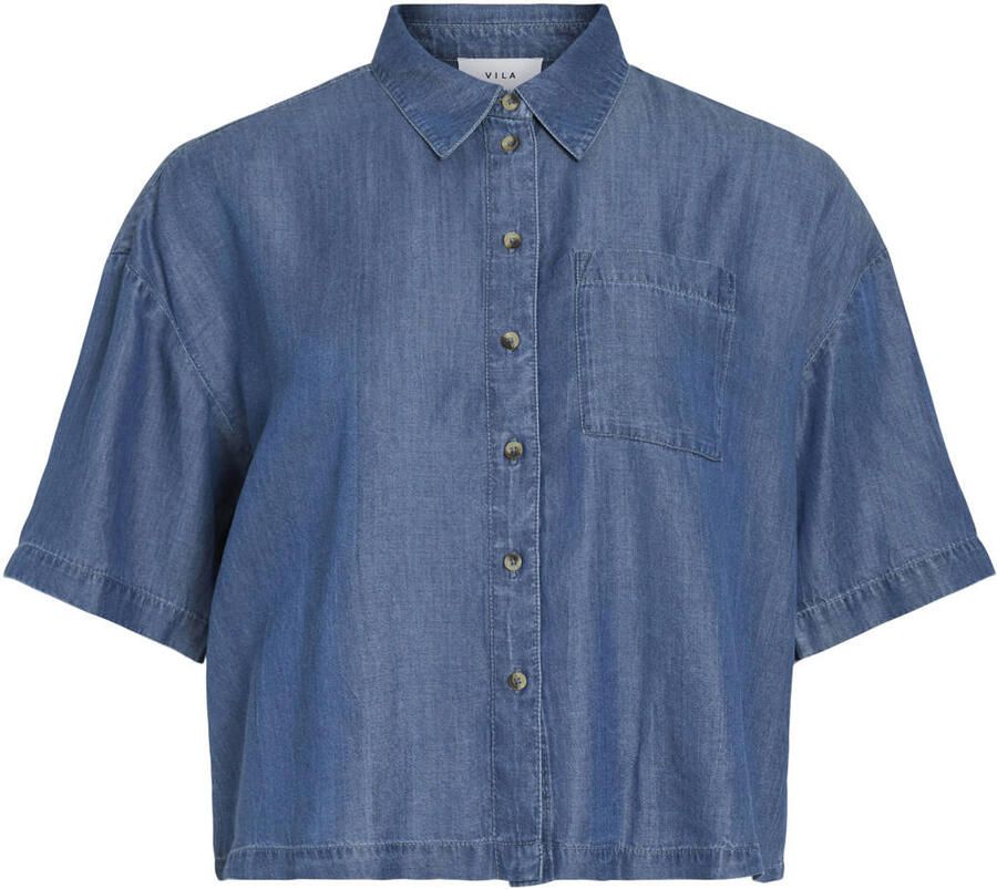VILA rechtvallende blouse middelblauw denim