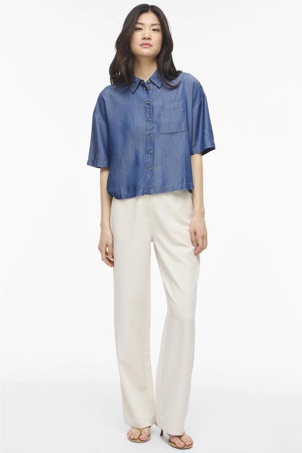 VILA rechtvallende blouse middelblauw denim - Foto 2