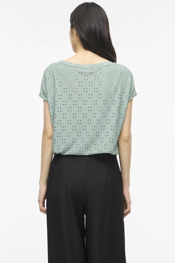 VILA regular fit broderie top grijsgroen - Foto 2