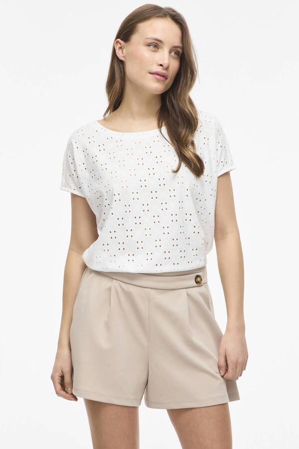 VILA regular fit broderie top wit