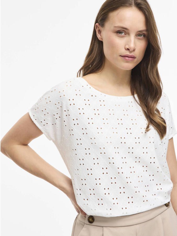 VILA regular fit broderie top wit - Foto 2