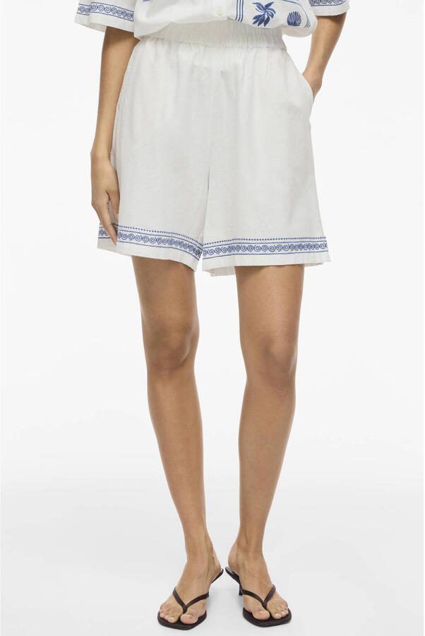VILA regular fit korte broek met borduursels wit