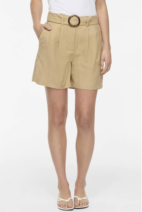 VILA regular fit short met ceintuur groen