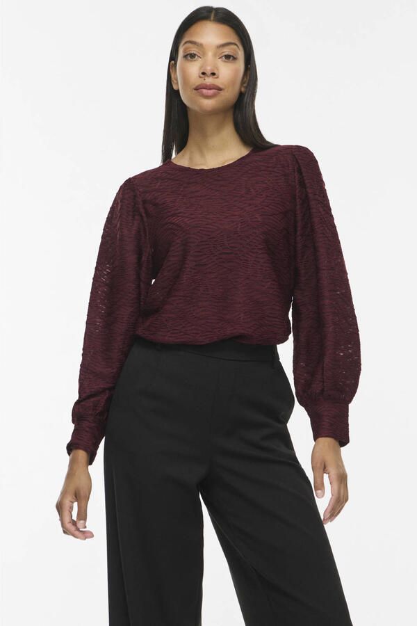 VILA regular fit top donkerrood