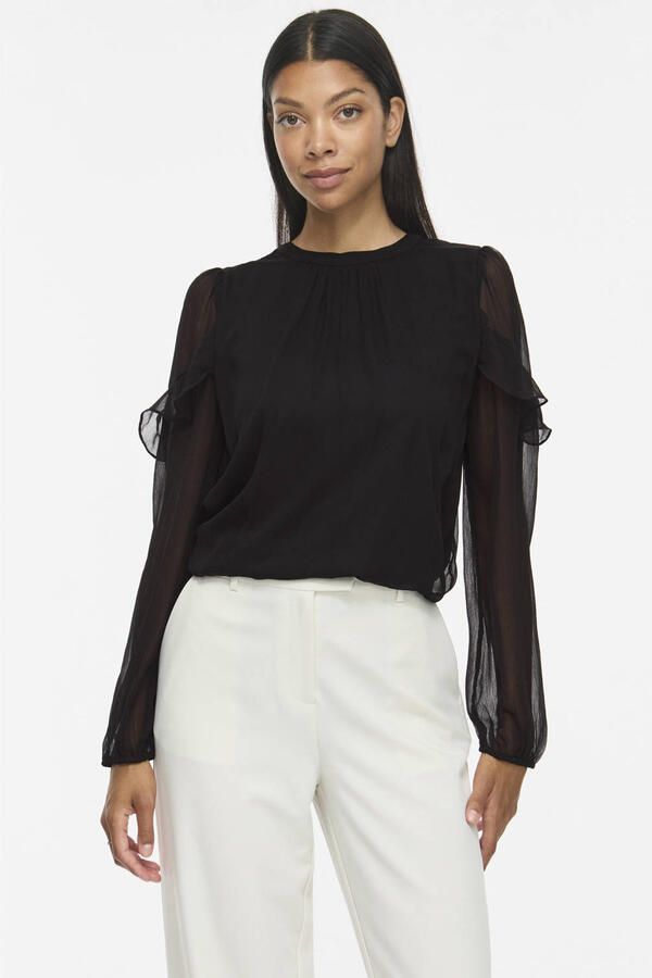 VILA regular fit top met ruches zwart