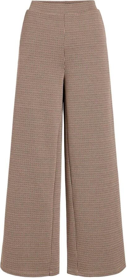 VILA regular fit wide leg geruite casual broek ecru rood