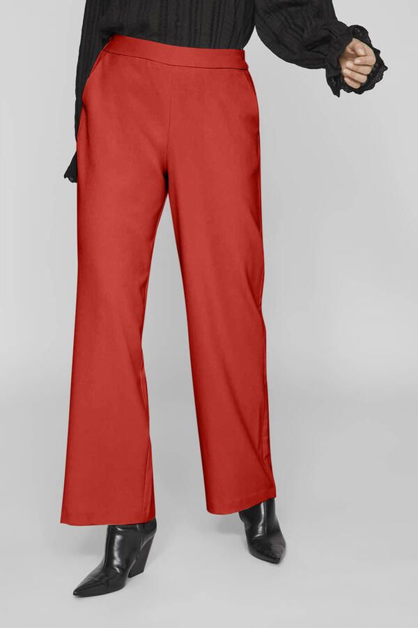 VILA regular high waist casual broek rood