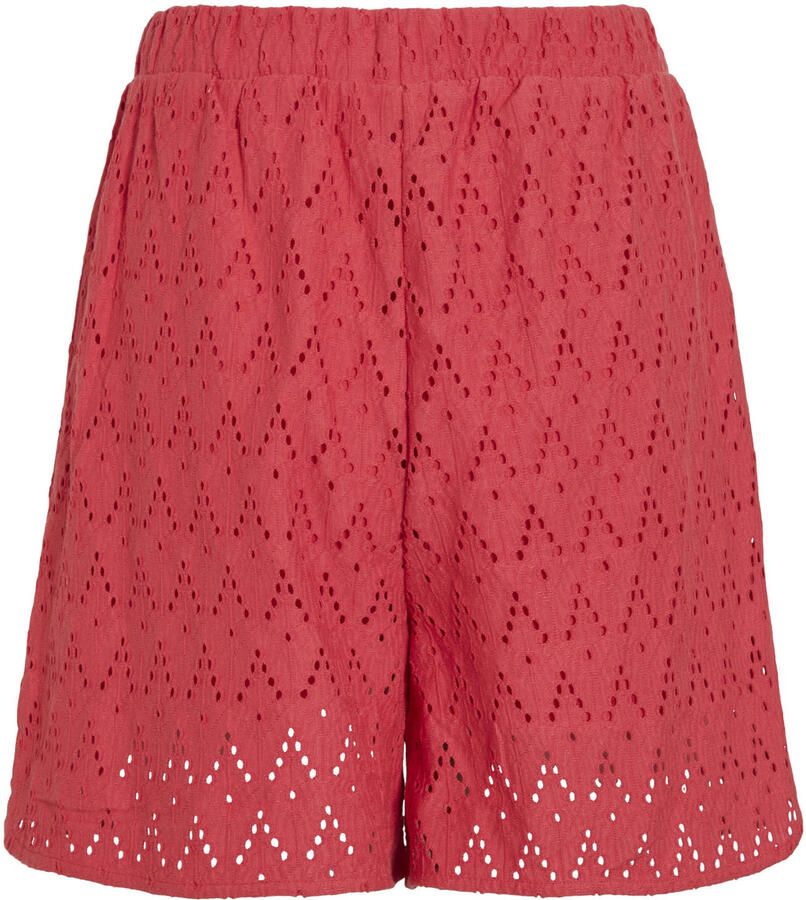 VILA regular high waist casual short koraalrood broderie