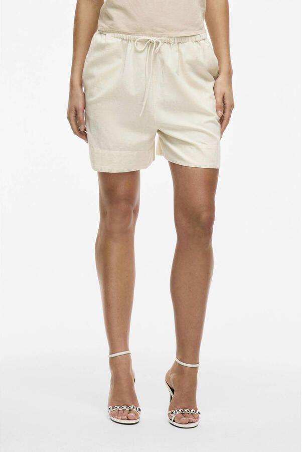 VILA regular high waist casual short met linnen ecru