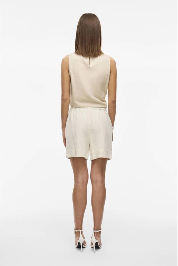 VILA regular high waist casual short met linnen ecru - Foto 2