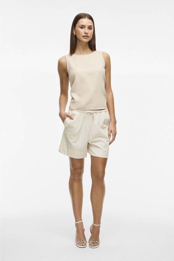 VILA regular high waist casual short met linnen ecru - Foto 3