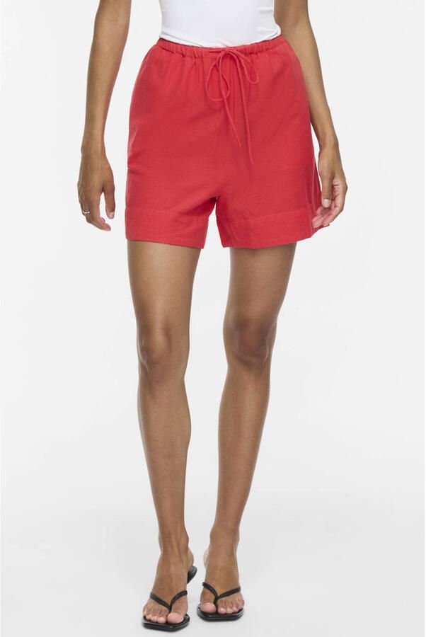 VILA regular high waist casual short met linnen