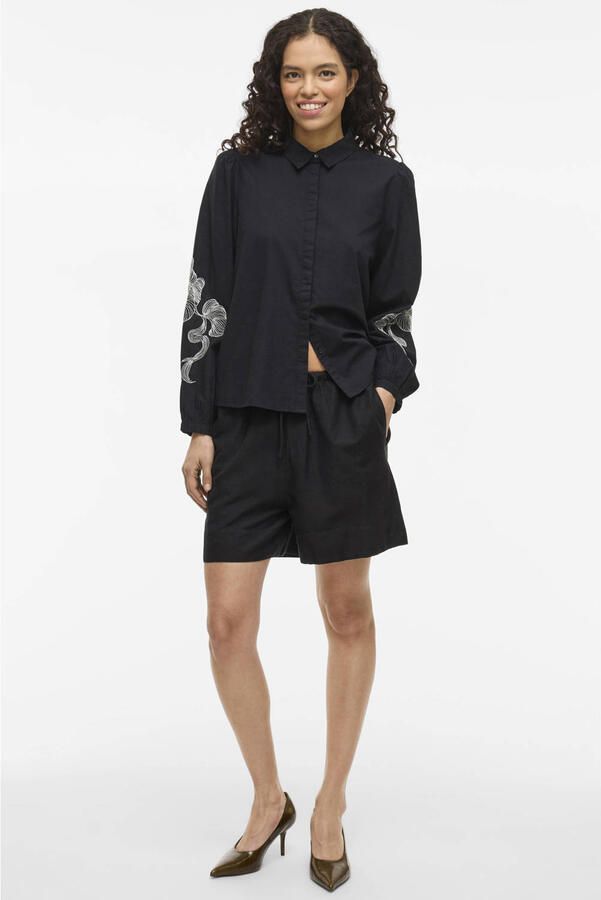 VILA regular high waist casual short met linnen zwart - Foto 3