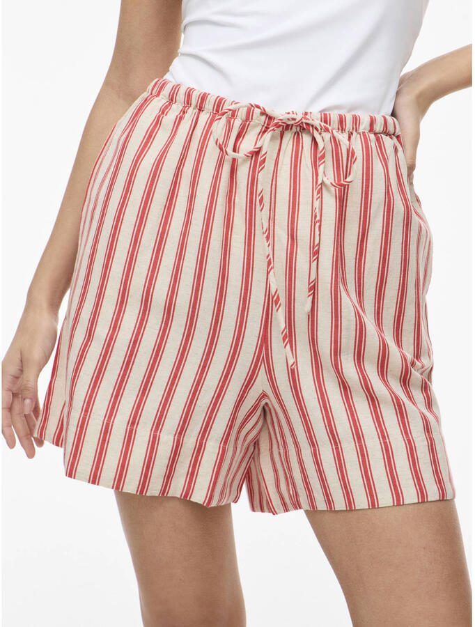 VILA regular high waist gestreepte casual short met linnen koraalrood - Foto 2