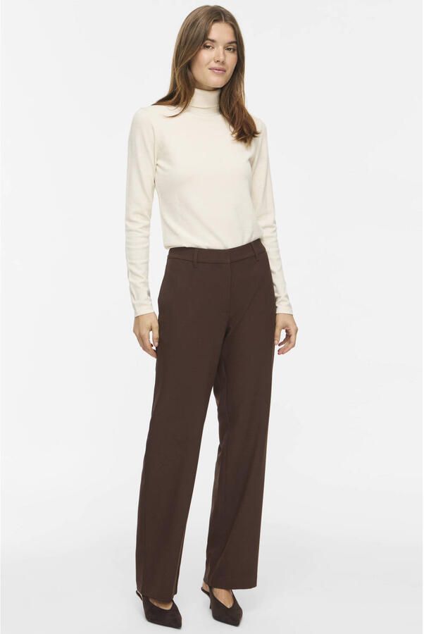 VILA regular waist wide leg casual broek bruin