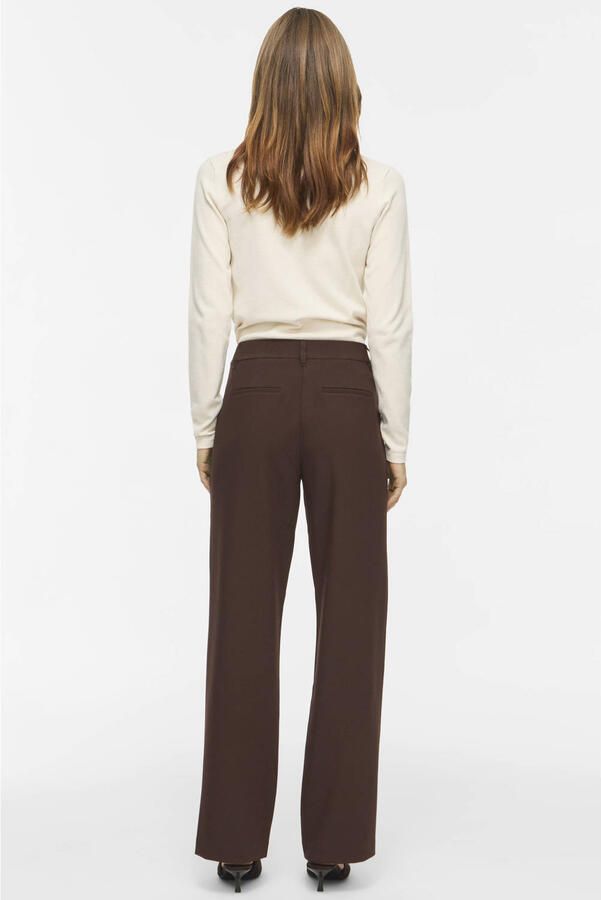VILA regular waist wide leg casual broek bruin - Foto 2