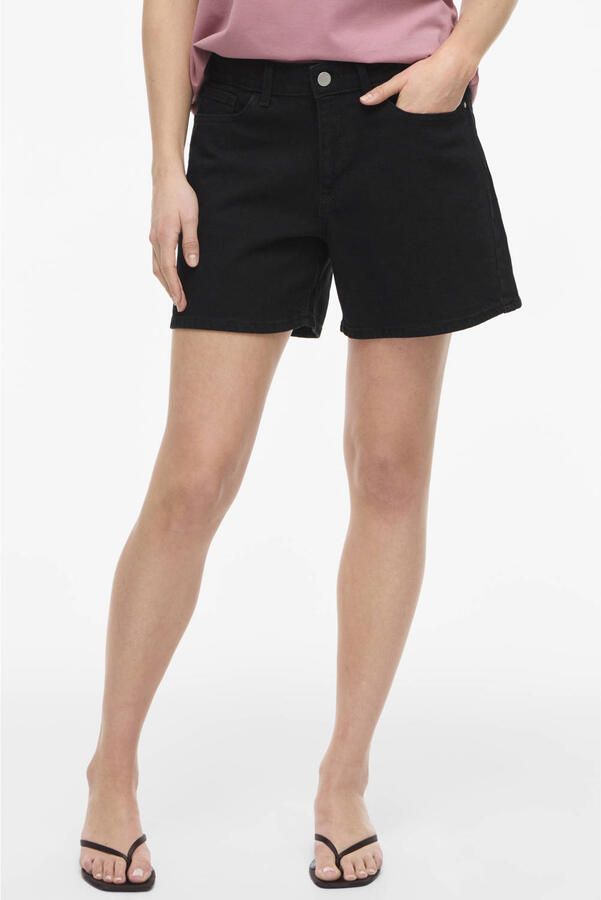 VILA regular waist denim short black denim - Foto 3