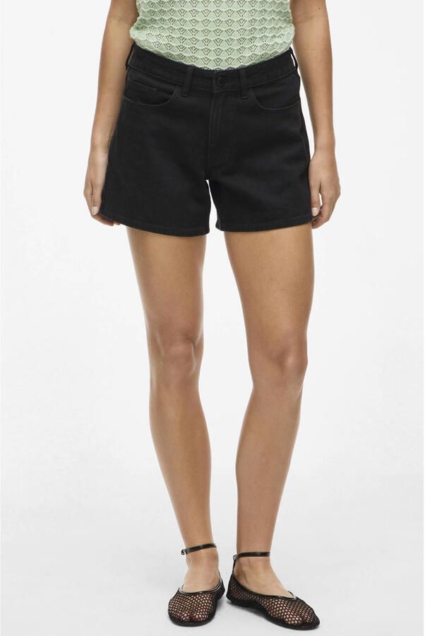 VILA regular waist denim short black denim