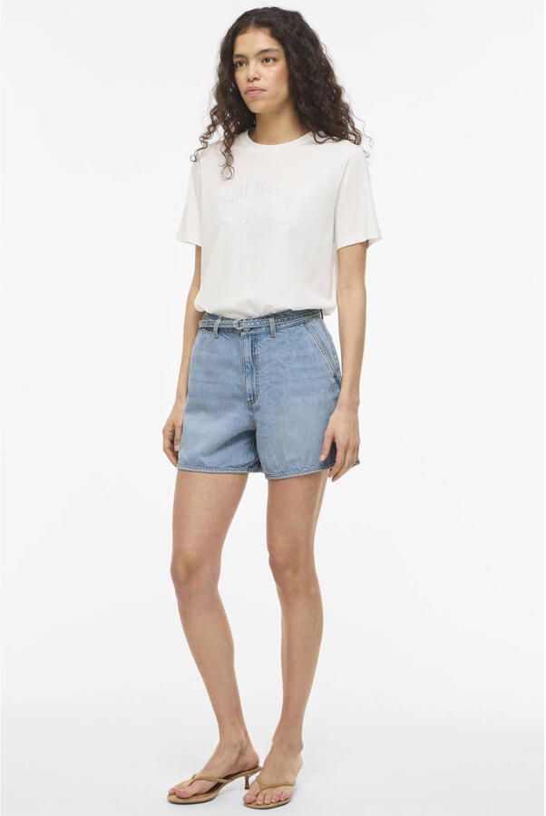 VILA regular waist denim short light blue denim