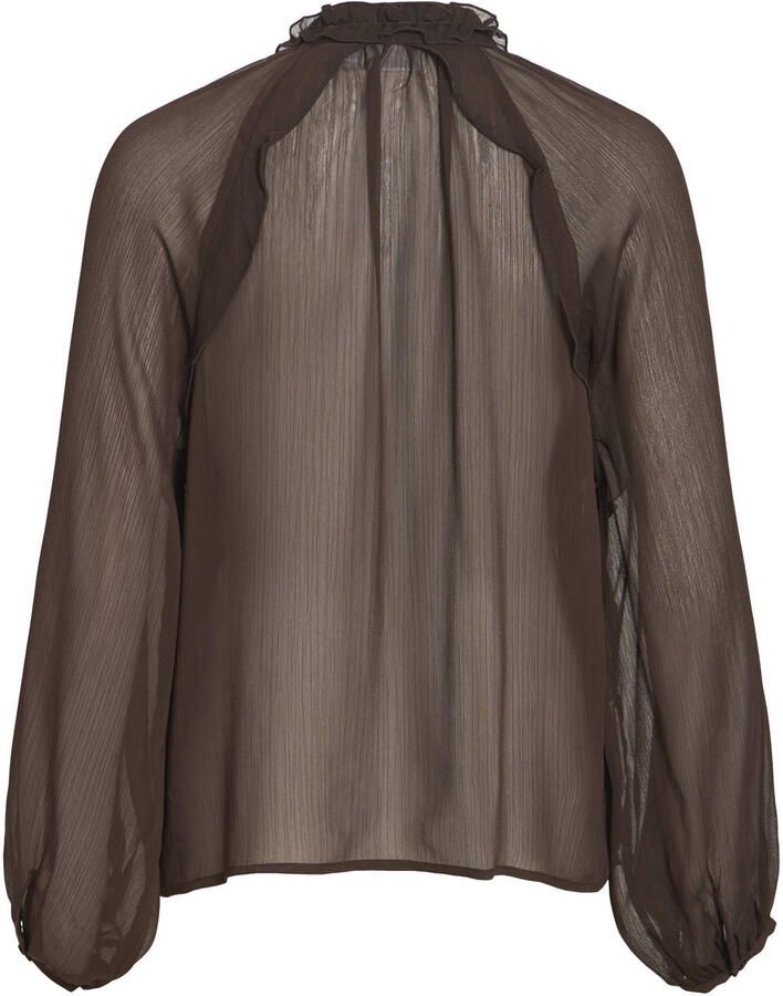 VILA relaxed fit top met ruches bruin - Foto 2