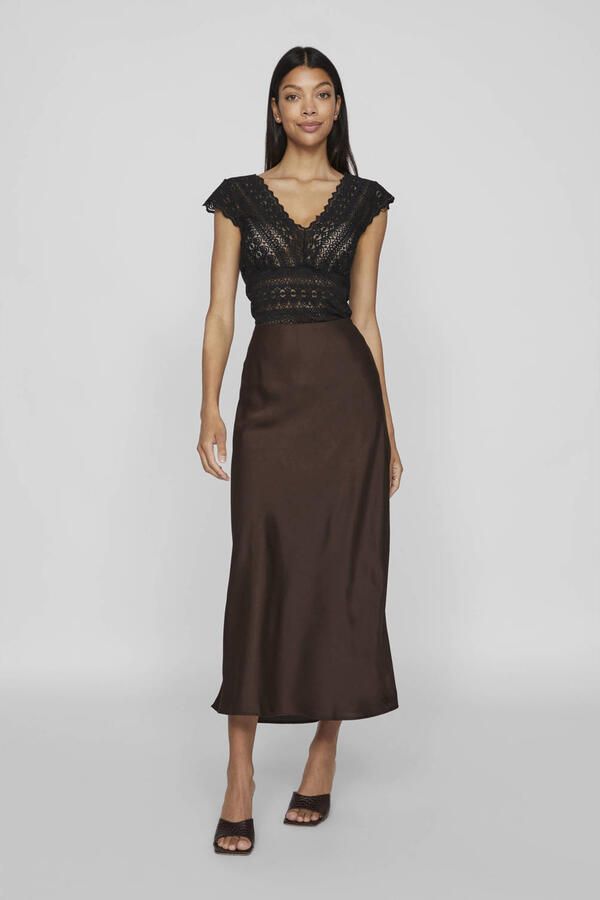 Vila Lange rokken Noos Elette Skirt Coffee Bean - Foto 3
