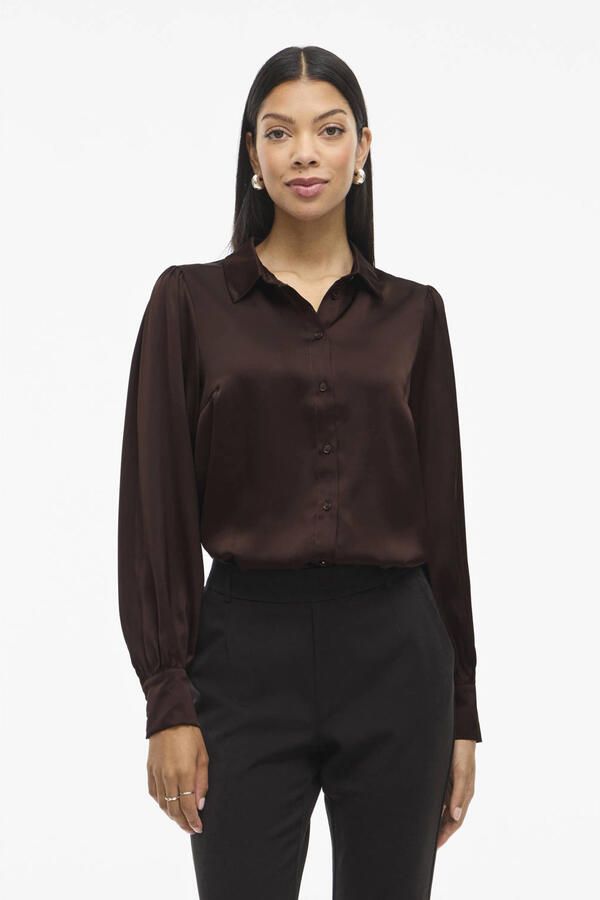 VILA satijnen blouse donkerbruin