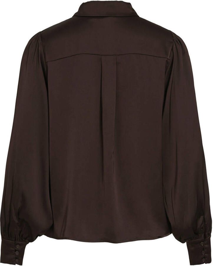 VILA satijnen blouse donkerbruin - Foto 2