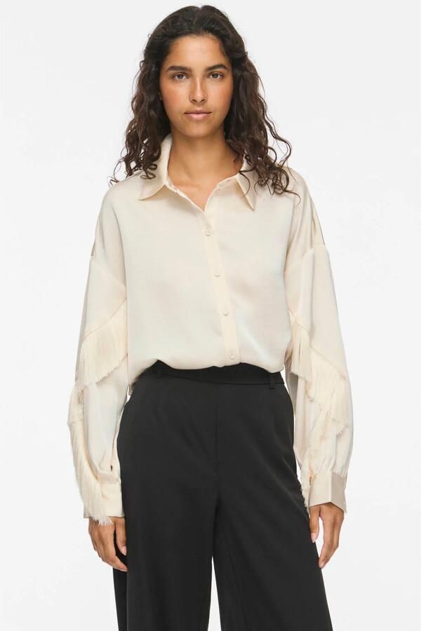 VILA satijnen blouse met franjes ecru