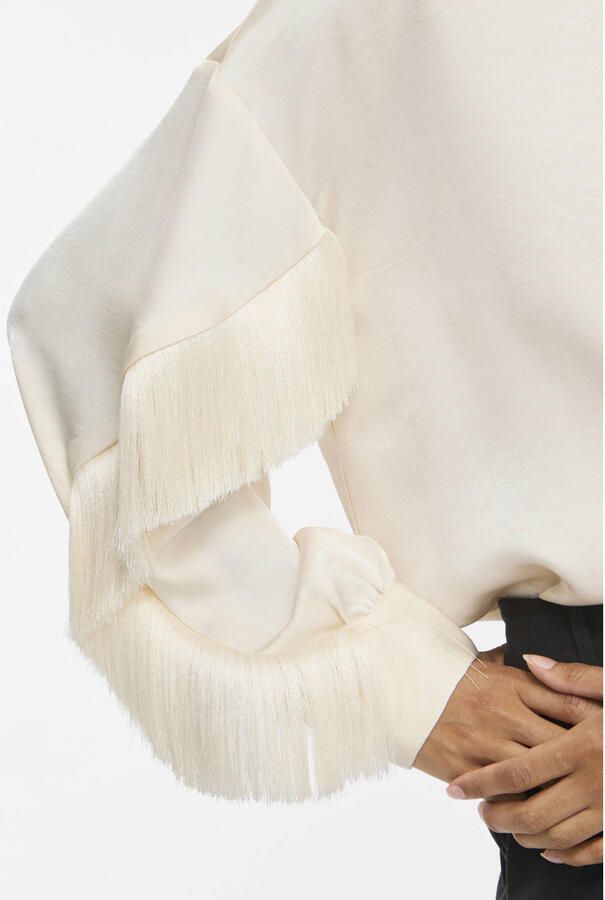 VILA satijnen blouse met franjes ecru - Foto 2