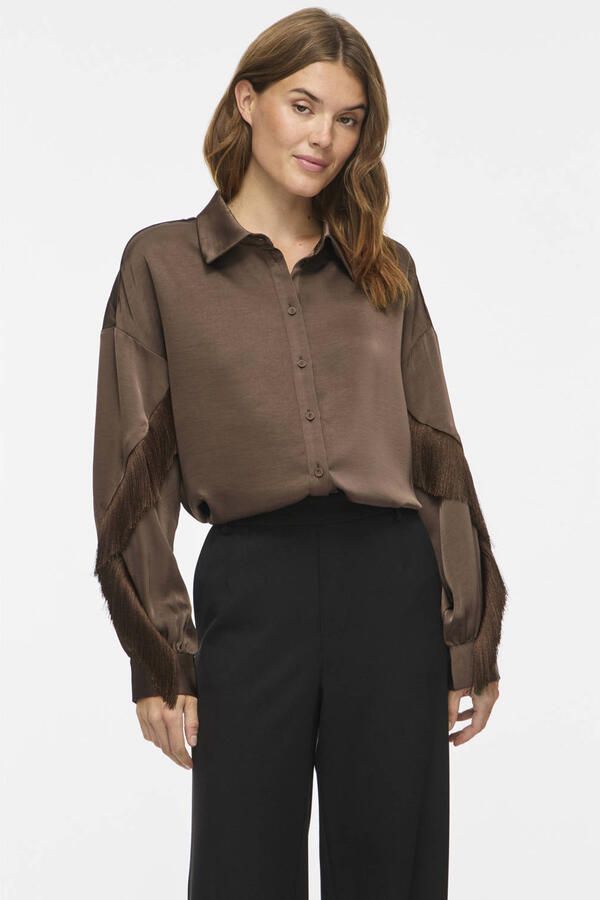 VILA satijnen blouse met franjes