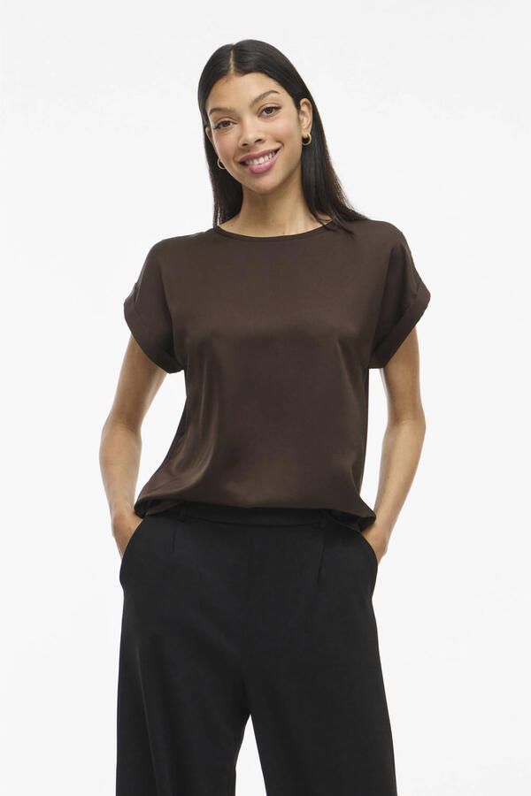 Vila T-shirt van satijn met ronde hals model 'ELLETTE'