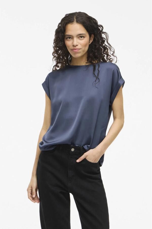 Vila Blouseshirt van satijn met ronde hals model 'ELLETTE'