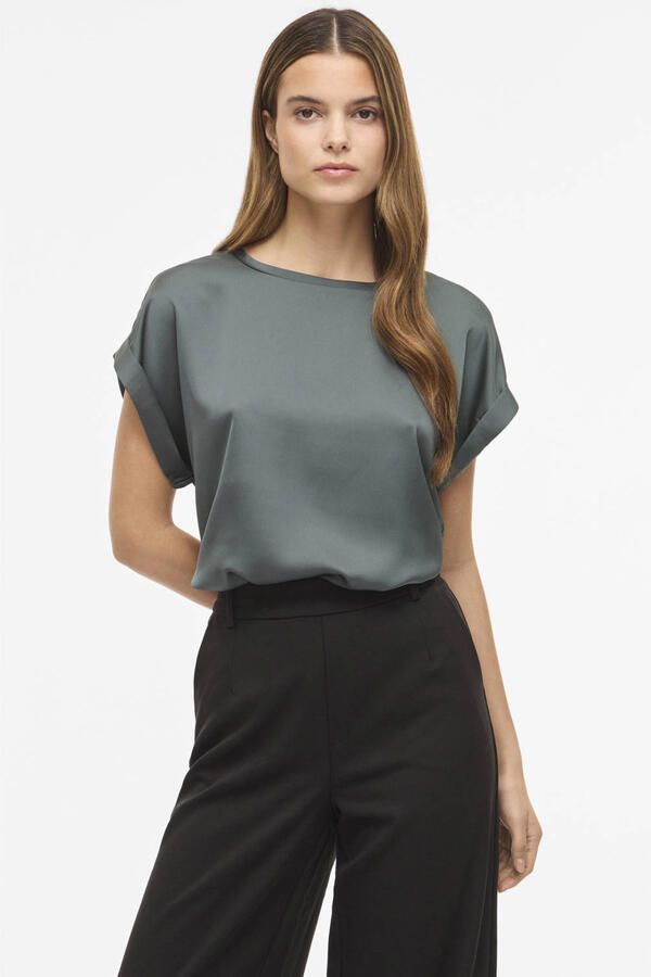 Vila T-shirt van satijn met ronde hals model 'ELLETTE'