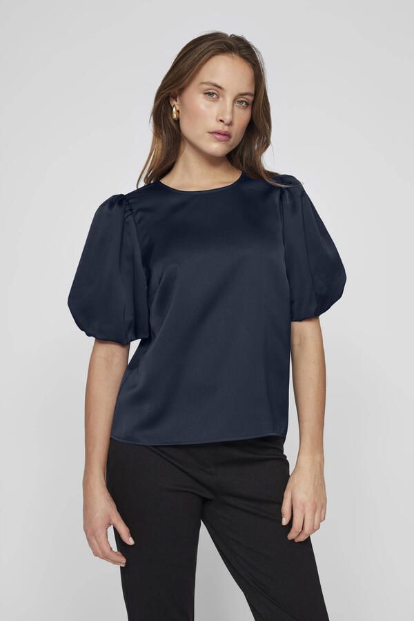VILA satijnen blousetop marineblauw