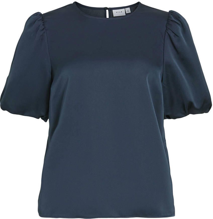 VILA satijnen blousetop marineblauw - Foto 2